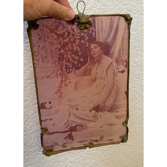 Beautiful painting on glass vintage pink lady beauty